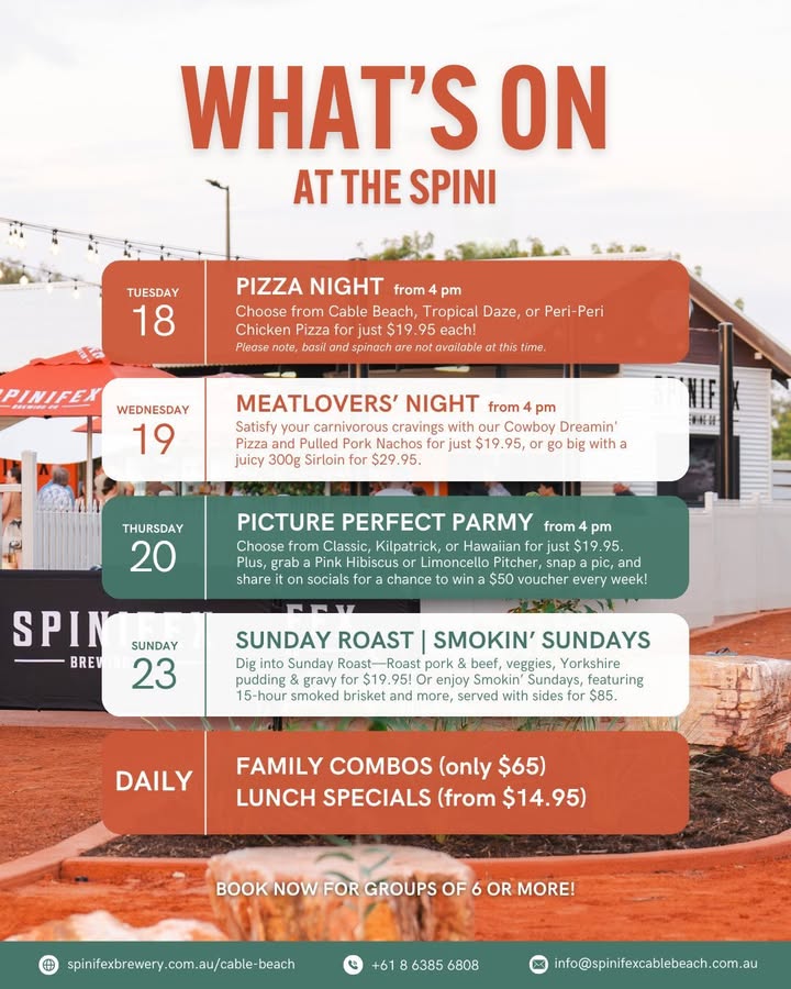 Featured image for “This week at The Spini, we’re serving up a mouthwatering lineup of specials, from Meatlovers Night to Parmy Night and more!”