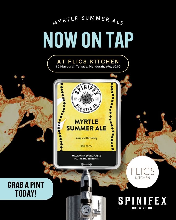 Featured image for “Flics Kitchen Mandurah is now pouring our Myrtle Summer Ale!”