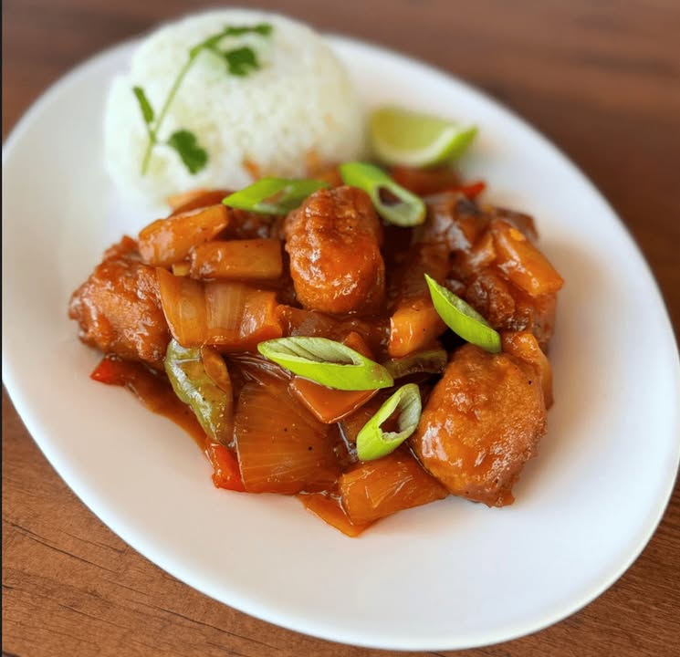 Featured image for “Sweet and Sour Pork with rice is on our lunch specials board all week — only $19.95, 12–4 pm daily through Sunday.”