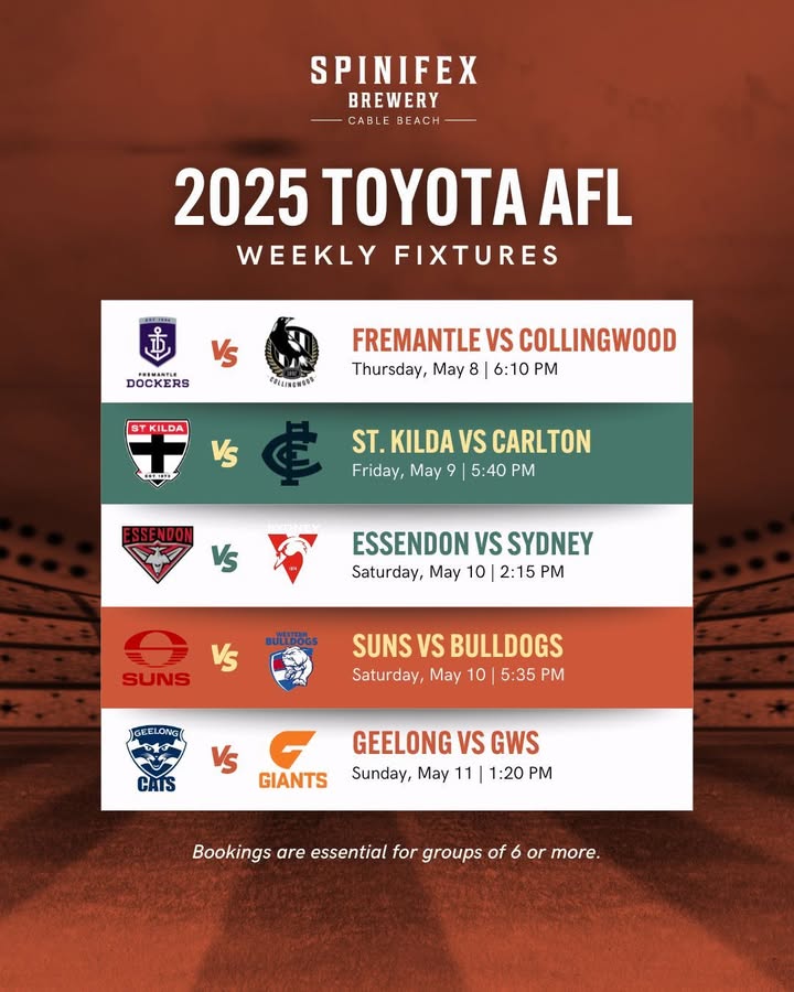 Featured image for “Live AFL Week at Spinifex Cable Beach: Freo vs. Collingwood on the Big Screen”