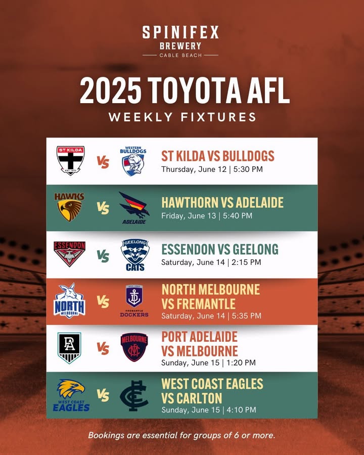 Featured image for “Live AFL Fixtures on the Big Screen at Spinifex Cable Beach”