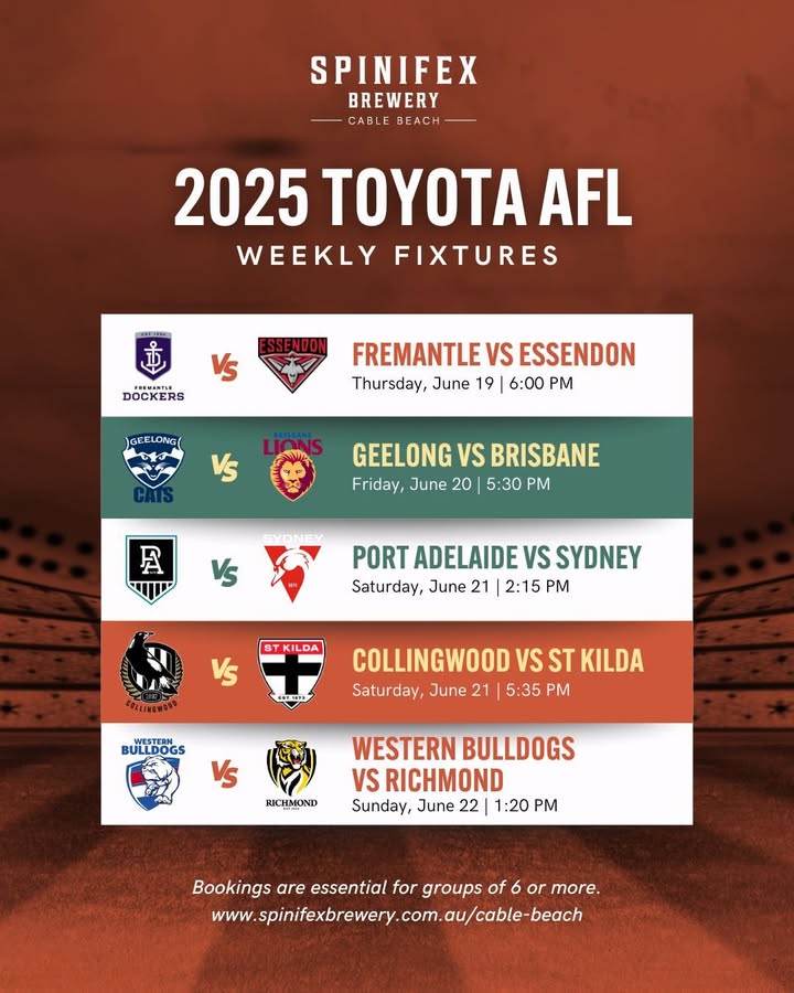 Featured image for “Live AFL Games on the Big Screen at Spinifex Cable Beach”