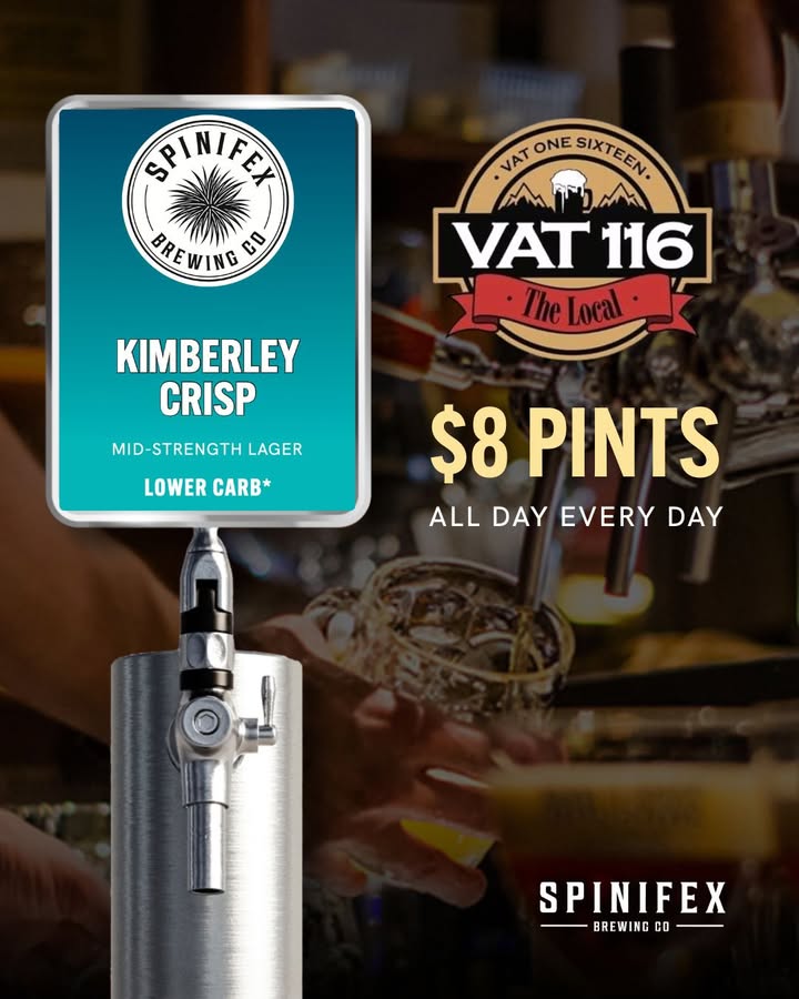 Featured image for “Kimberley Crisp Lager: $8 Pints at VAT 116 by Spinifex Brewery”