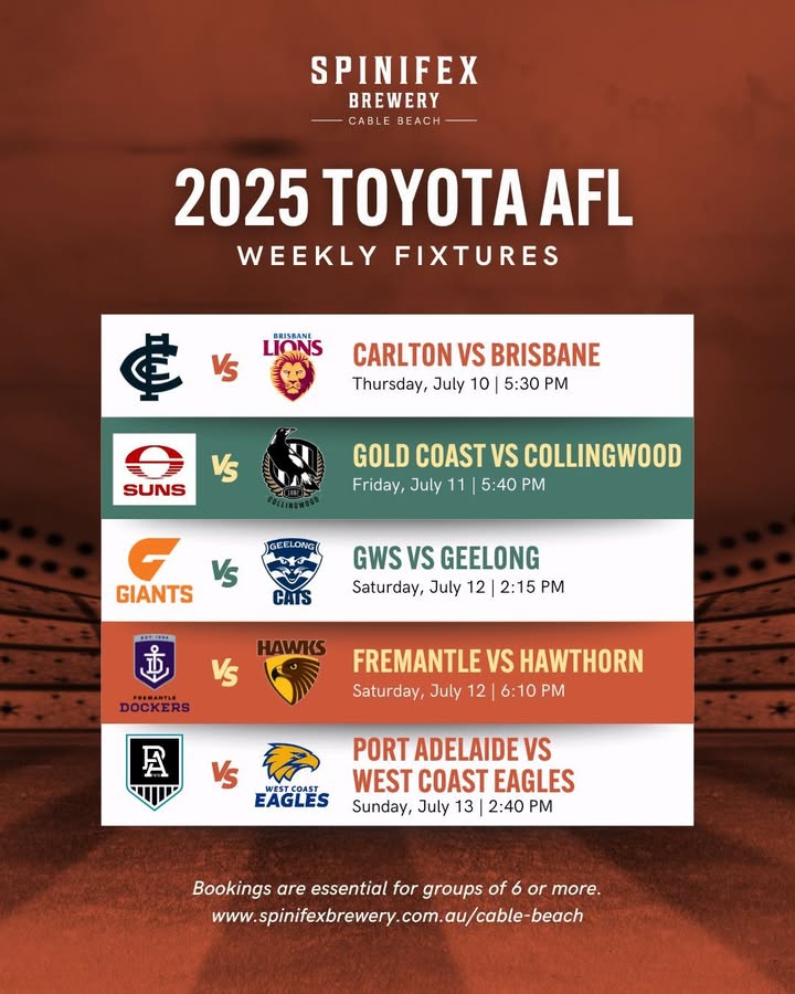 Featured image for “Live AFL Match-ups: Cheer for Your Team at Spinifex Cable Beach”