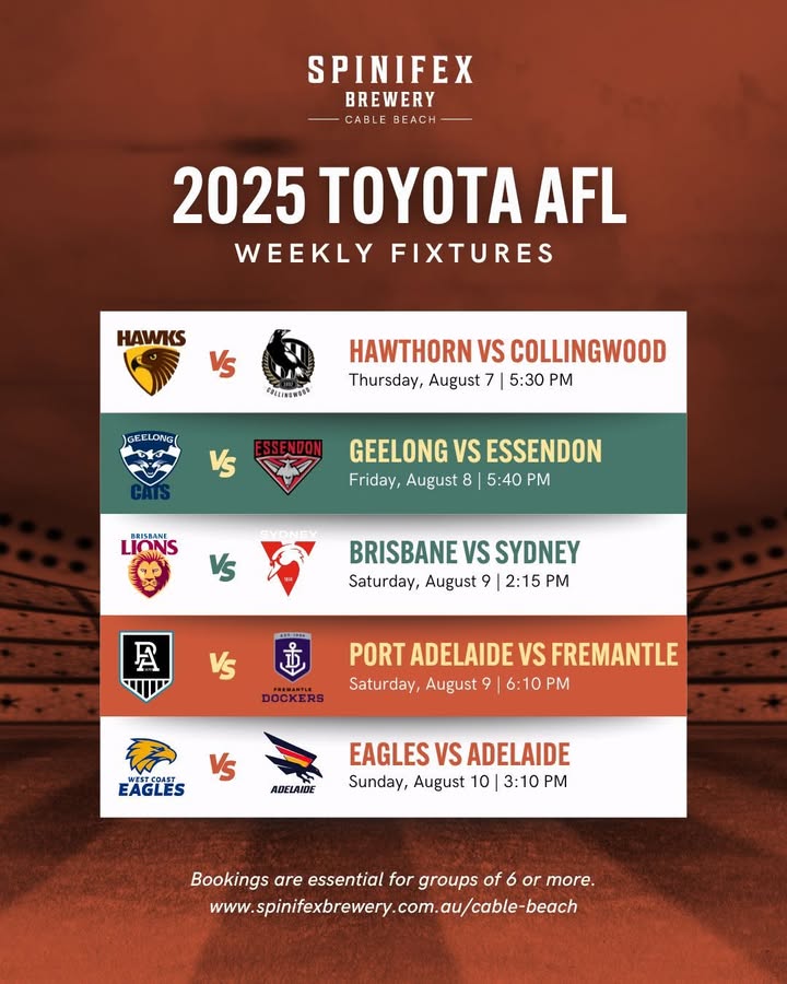 Featured image for “Live AFL Action: Watch the Games at Spinifex Cable Beach”