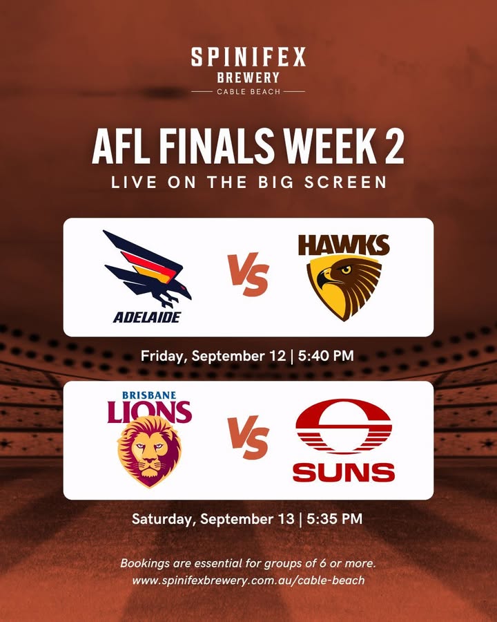 Featured image for “AFL Finals Week 2 Live: Big Screen Action at Spinifex Cable Beach”