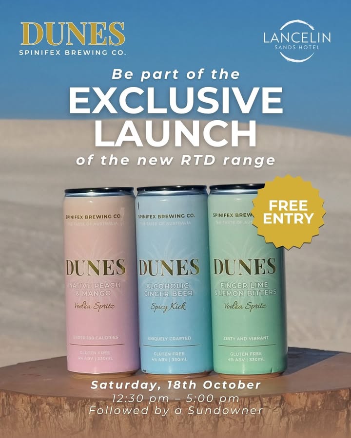 Featured image for “Dunes RTD Launch Event: Live Music, Finger Food & Free Tickets at Lancelin Sands Hotel”