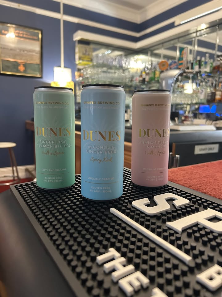 Featured image for “New ‘Dunes’ Range: Alcoholic Ginger Beer, Finger Lime & Lemon Bitters, Native Peach & Mango Cocktails at Spinifex Brewery USC”