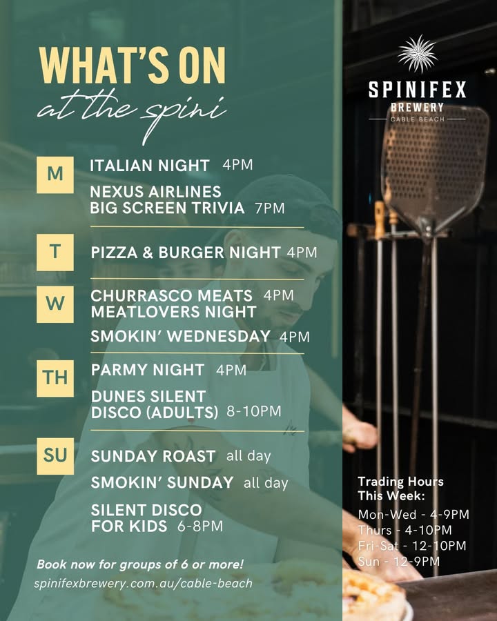 Featured image for “Italian Night & Big Screen Trivia: Exciting Events at Spinifex Cable Beach”