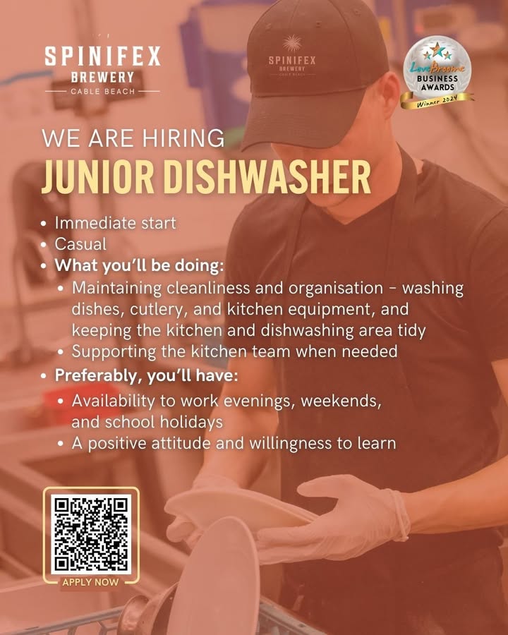 Featured image for “Junior Dishwasher Position at Spinifex Cable Beach”