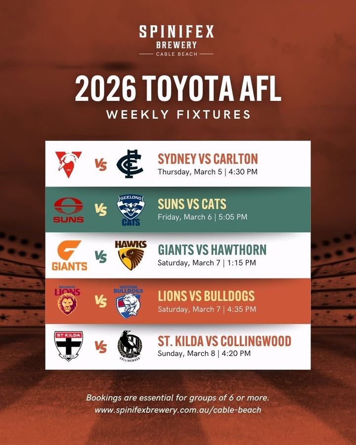 Featured image for “AFL on the Big Screen at Spinifex Cable Beach”