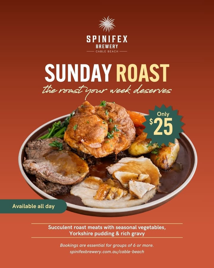 Featured image for “Sunday Roast for $25 at Spinifex Cable Beach”