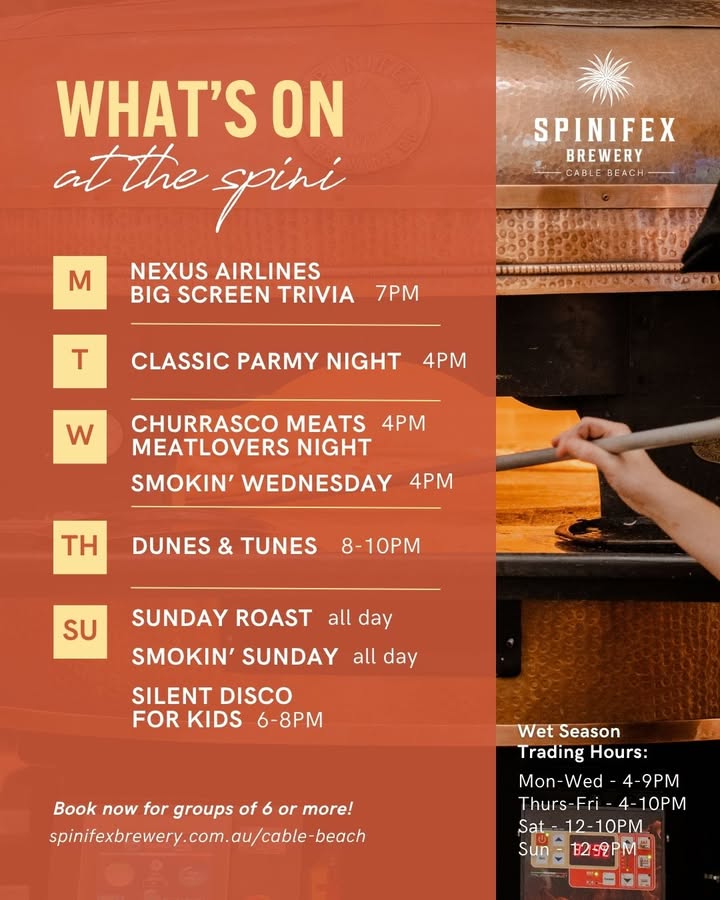 Featured image for “What’s On at Spinifex Brewery Cable Beach This Week”