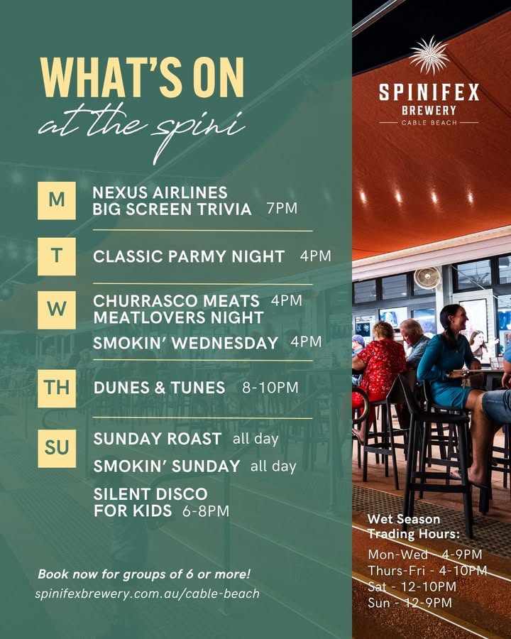 Featured image for “What’s On at Spinifex Brewery Cable Beach This Week”