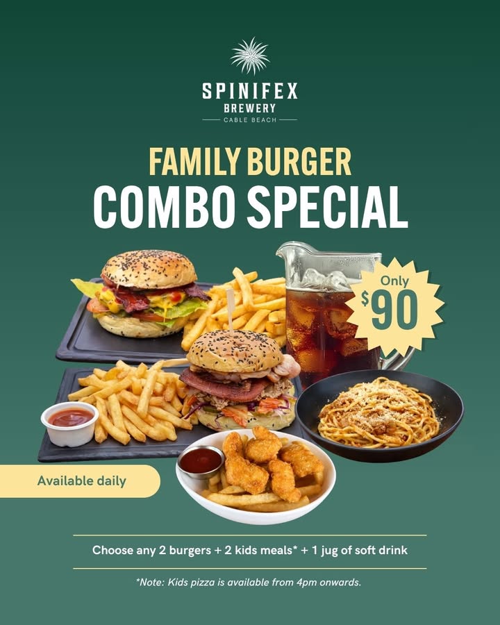 Featured image for “Family Burger Combo Special at Spinifex Cable Beach”