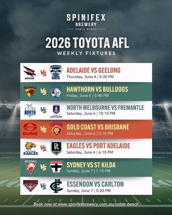 Featured image for “Watch AFL Live on the Big Screen at Spinifex Cable Beach”