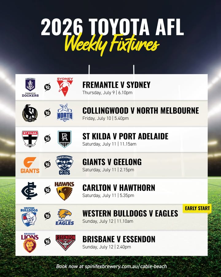 Featured image for “Watch AFL 2026 Live at Spinifex Cable Beach Broome”