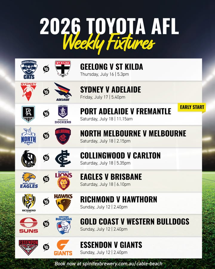 Featured image for “Watch AFL 2026 Live at Spinifex Cable Beach”
